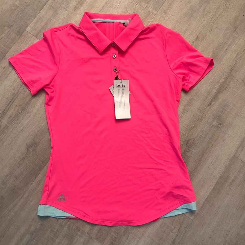NWT Adidas Essentials Women’s Hot Pink Polo Golf Shirt Size Small